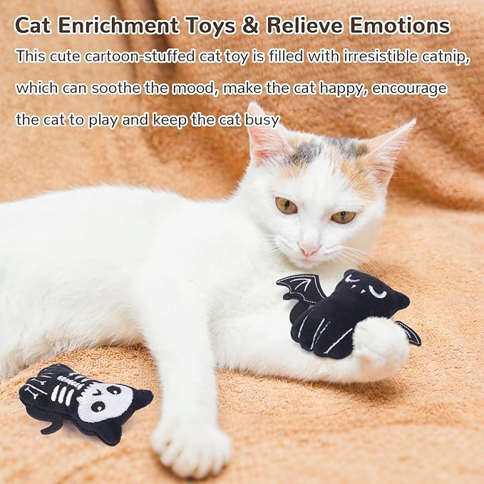 Retro Shaw 4Pcs Cat Toys, Horror Catnip Crinkly Sound Kitten Toys, Interactive Indoor Cat Chew Kitty Kicker Toy for All Breeds 3.7 Inches
