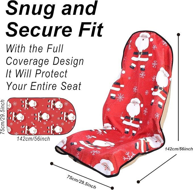 Car Seat Cover Protector Front Seats,for Gym Workout,Running,Swimming,Beach and Hiking,Waterproof Sweat Towel Bucket Seat Covers for Cars SUV Trucks (Santa Claus, 1Pcs)
