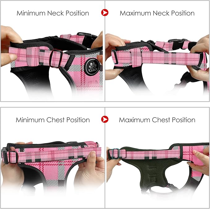 NESTROAD No Pull Dog Harness with Leash, Reflective No Choke Pet Vest Harness,Adjustable Soft Padded Dog Harness with Easy Control Handle for Medium Dogs(Checkered Pink,Medium)