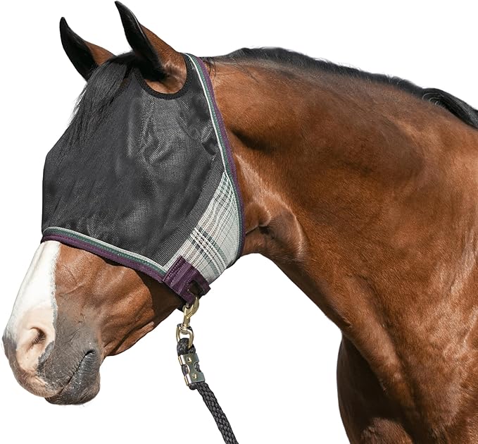 Kensington 90% UV Fly Mask Halter CatchMask UViator - Without Ears & Forelock Freedom Web Trim *Roomy Fit*- Large, Imperial Jade