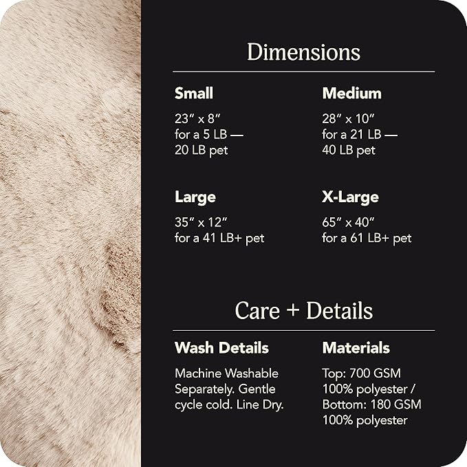 UnHide Floof Pet Bed - Small (23" x 8") - Extra Soft Dog Bed - Removable Faux Fur Cover - Machine Washable - Helps Ease Pet Anxiety & Provides The Perfect Sleep - Beige Bear