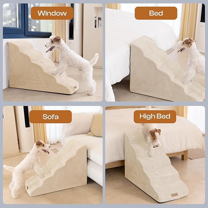 Dog Stairs for High Beds, Extra Tall 24.5" 5-Step Pet Steps for Medium & Small Dogs, Foam Ramp for Tall Couch & Bed, Washable Cover - Dog Steps for Bed