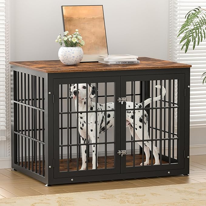 42 Inch Heavy Duty Dog Crate Furniture for Large and Medium Dogs, Decorative Pet House End Table, Wooden Cage Kennel Furniture Indoor, Rustic Brown