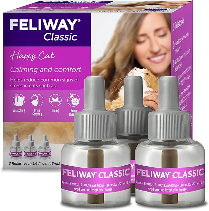 FELIWAY® Classic 3 x 30 Day Cat Calming Refills for Pheromone Diffuser, 3 x 48ml Value Pack - Helps Reduce Common Signs of Stress in Cats & Kittens, Enhanced Calming
