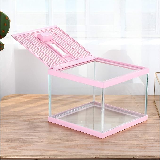 crapelles Reptile Tank Color Pink Spider Terrarium Container Tarantula Box Cage Gecko Habitat Insect Enclosure Frog Carrier Tortoise Snail Container Fish Bowl Hermit Crab House Cricket Breeding Box