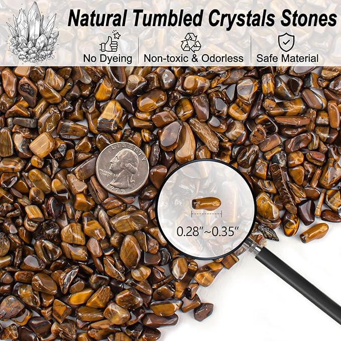 0.5 Lb/230g Crystal Chips Tumbled Polished Natural Tiger Eye Gravel Stones, Irregular Shaped Healing Stones Gravel Pebble for Crafts, Vases Filler and Fish Turtle Tank Decorations