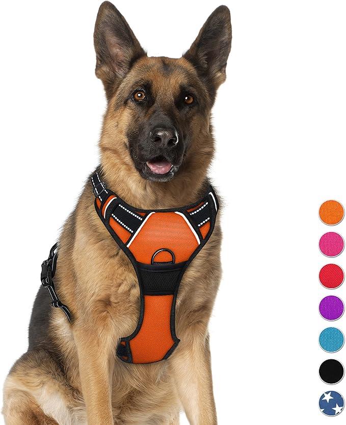 BARKBAY No Pull Dog Harness Large Step in Reflective Dog Harness with Front Clip and Easy Control Handle for Walking Training Running(Orange,XL)