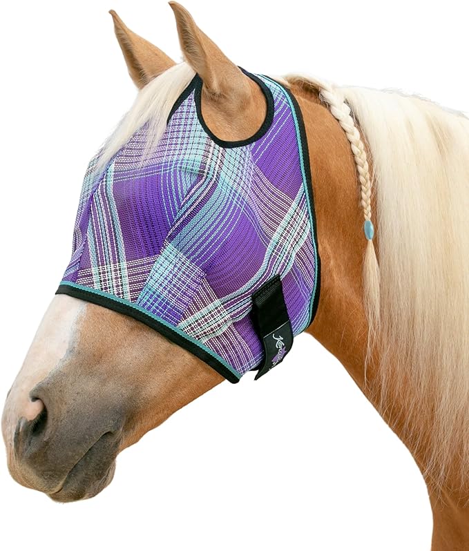Kensington UV Horse Fly Mask with Web Trim - Protective Mask with Dual Ear Opening & Forelock Freedom - Medium, Lavender Mint