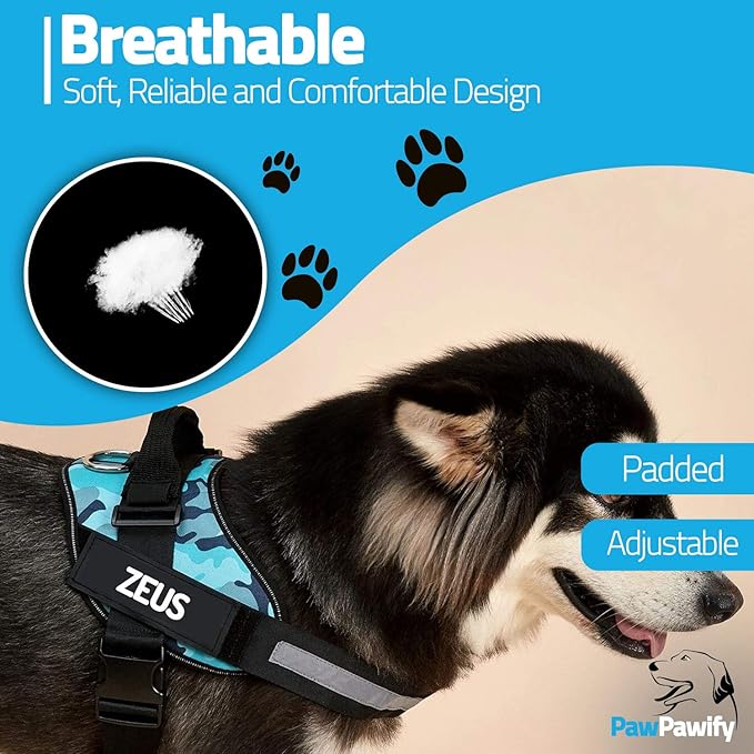 PawPawify Custom No Pull Dog Harness with Name and Phone Number, Heavy Duty Personalized Pet Vest to Prevent Tugging, Pulling, or Choking, Training and Walking (Black, XL (60-85 LBS))