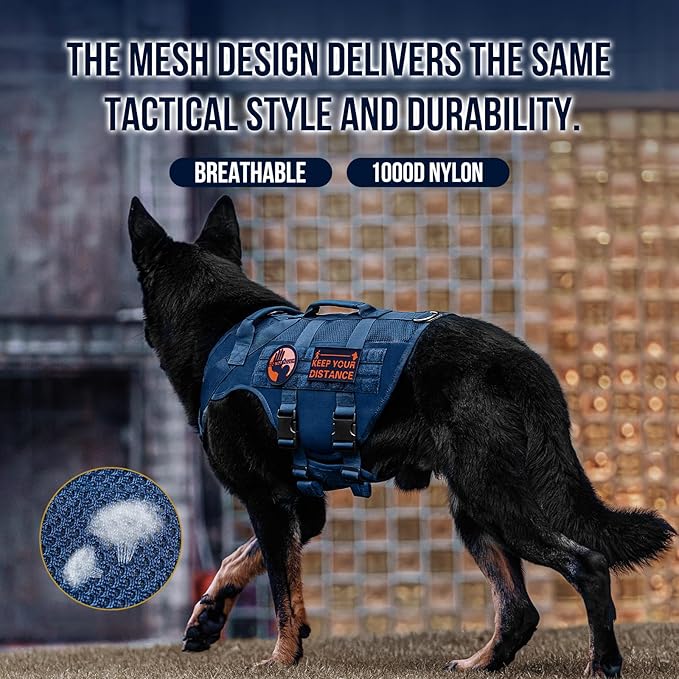 OneTigris Tactical Dog Harness for Small Dogs with Handles, Mesh Design Service Dog Vest Breathable Military Dogs Molle Vests with Handles, Harness for Walking Hiking Training (Blue, XS)