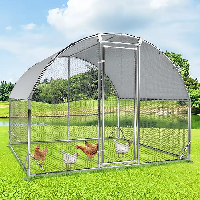 4ever2buy Large Metal Chicken Coop with Run Walk-in Poultry Cage Chicken Runs House Pen Cage Dome Roofed Chicken Coops with Anti-Ultraviolet Cover for Outdoor Yard Farm Use 9.5'W x 6.45'L x 6.3'H
