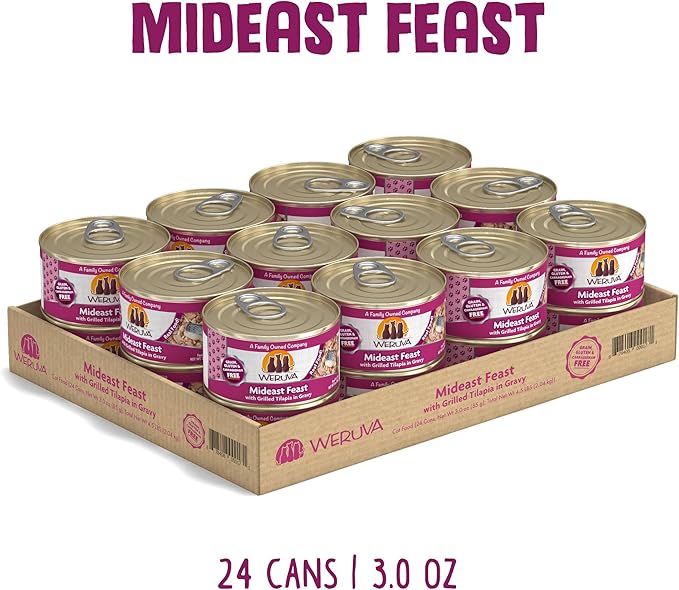 Weruva Classic Cat Food, Mideast Feast with Grilled Tilapia in Gravy, 3oz Can (Pack of 24)