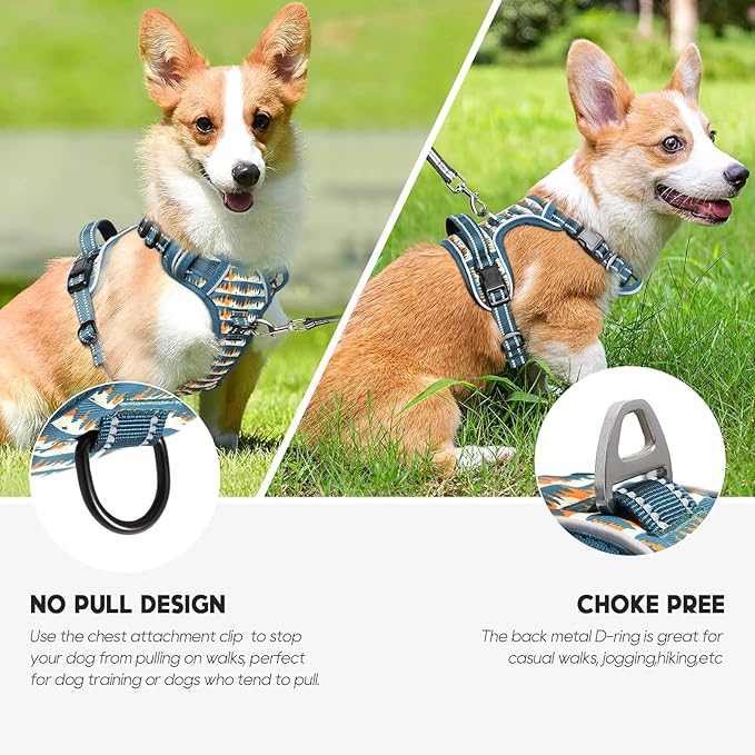 Timos No Pull Dog Harness, Release at Neck Reflective 3 Snap Buckles Adjustable No Choke Pet Vest with Front & Back 2 Leash Clips, Soft Padded Control Training Handle for Small Medium Large Dogs