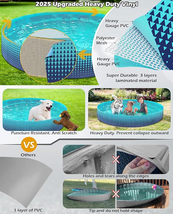 Jasonwell Foldable Dog Kiddie Pool - Hard Plastic Kids Paddling Pool Toddler Baby Swimming Pools for Backyard Collapsible Whelping Box Pet Doggie Cats Wading Pools Bathtub for Puppy Large Dogs 87In