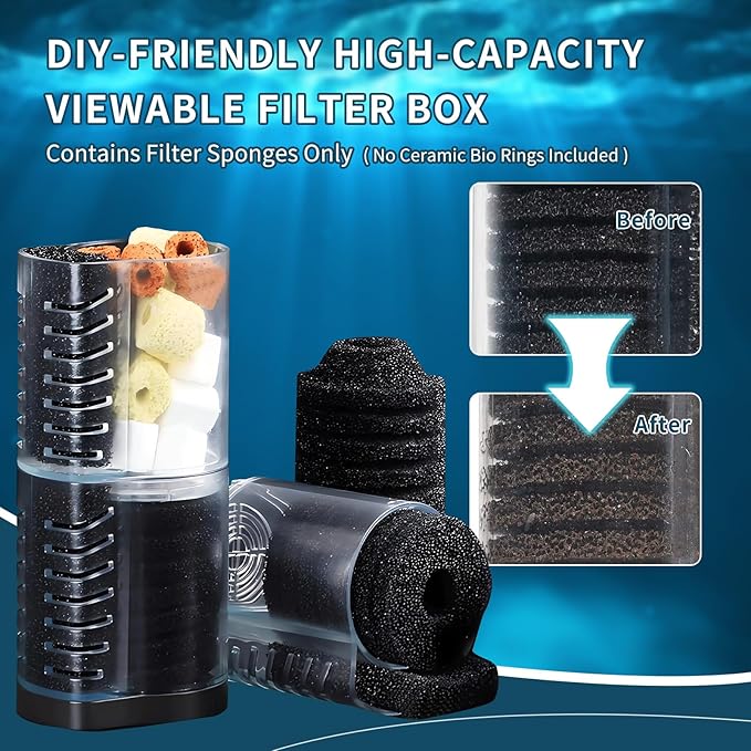 TARARIUM Aquarium Filter 400GPH for 55-75 Gallon Fish Tank, Biochemical Quiet Submersible Internal Powerful Pump Air Supply, Wave Maker 4 in 1, Small Ponds, Saltwater & Freshwater Crystal Clear