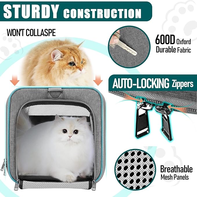 Pet Carrier for Large Cats 20 lbs+ / Soft Sided Small Dog Travel Carriers Top Load/Collapsible Carrier Bag for Big Cat / 2 Kittens Sturdy Transport Carriers Long Trips/Medium Cats 15 pounds