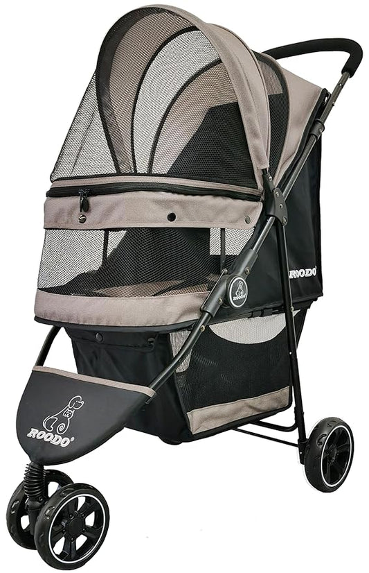 ROODO Escort 3 Wheel Dog Cat Pet Stroller for Small/Medium Dogs Cats Best Lightweight Foldable Portable Compact Jogger All Terrain Travel Pet Gear System Puppy Doggie Bunny Kitty Stroller(Grey)