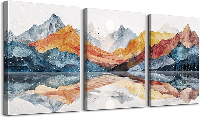 TTHYUEWS Abstract Wall Art for Living Room Canvas Wall Decor for Bedroom Office Decoration Wall Pictures Ink Mountain Landscapes Wall Paintings Artwork Modern Room Home Decor Ready To Hang 3 Piece