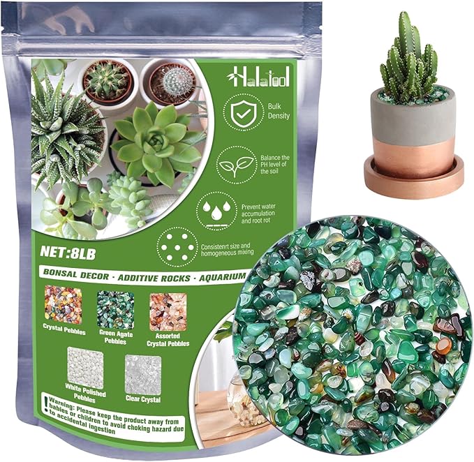 Halatool 8LB Green Agate Stones 0.35"- 0.6" Aquarium Gravel for Fish Tank Natural Landscaping Pebbles Decorative Polished Stones for Plants Home Decor DIY Handmade & Vase Filler