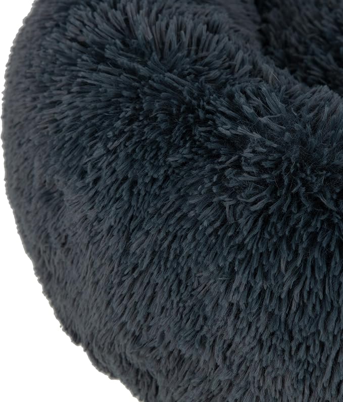 Best Pet Supplies Round Donut Dog Bed with Plush Faux Fur Fabric, Calming, Anti-Anxiety Cushion for Indoor Pets, Slip-Resistant Base, Soft Ergonomic Support - Gray, 27x27x7.5''