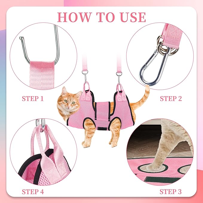 PatiencET Dog Grooming Hammock, Pet Grooming Hammock for Cats & Dogs with Security Strap, Dog Sling for Nail Trimming with Nail Clippers/Trimmer, Nail File, Pet Comb(Pink XS)