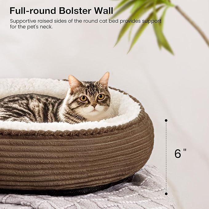 Love's cabin Round Donut Cat and Dog Cushion Bed, 20in Pet Bed for Cats or Small Dogs, Anti-Slip & Water-Resistant Bottom, Super Soft Durable Fabric Pet beds, Washable Luxury Cat Dog Bed Brown Stripe