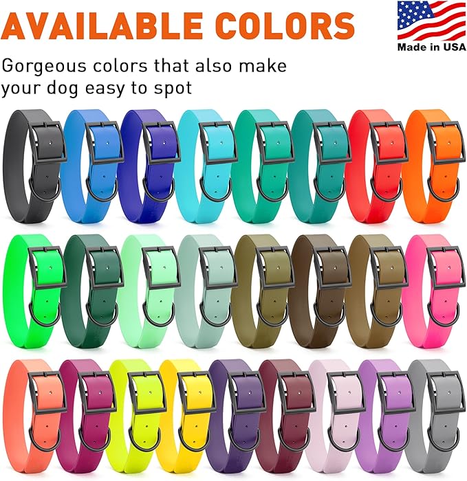 Dogline Biothane Waterproof Dog Collar Strong Coated Nylon Webbing with Black Hardware Odor- Proof for Easy Care Easy to Clean High Performance Fits Small Medium or Large Dogs, Hunter Green