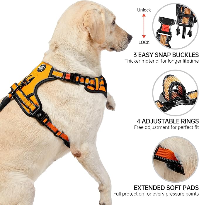 NESTROAD No Pull Dog Harness,Adjustable Oxford Dog Vest Harness with Leash,Reflective No-Choke Pet Harness with Easy Control Soft Handle for Small Medium Dogs(Medium,Orange)