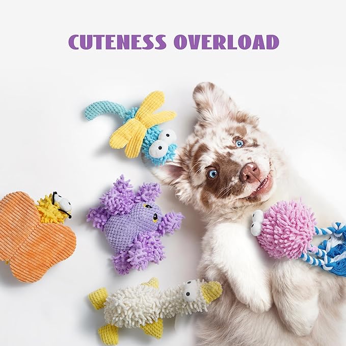 Nocciola Small Medium Large Dog Toys, Cute Soft Squeaky Crinkle Plush Stuffed Durable Pet Teething Animal Chew Toys for Small to Large Breed, Cognitive Stimuting Boredom Puppy Busy Birthdays Gifts