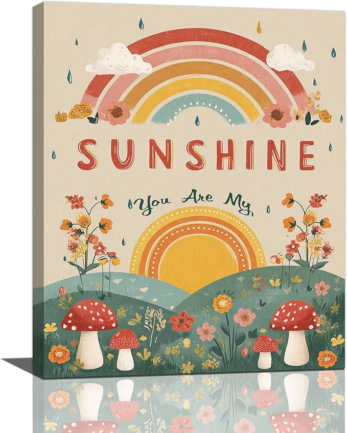You Are My Sunshine Inspirational Canvas Wall Art Motivational Encouragements Wall Decor First Communion Gifts for Girls Boys Toddler Teens Pictures Painting Print Artwork Framed Decorations Nursery Dorm Bedroom 16"x20"