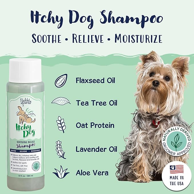 Bobbi Panter Dog Shampoo - Made in USA - All Natural Formula for Itch Relief & Soothing Skins, Concentrated 16:1 for Professional Groomers - Green Apple Scent, 13 Oz