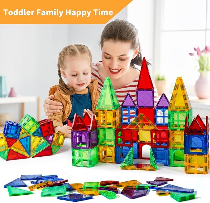 MAGBLOCK Magnetic Tiles Kids Toys, 120PCS 3D Magnetic Building Blocks Set Construction Toys Educational STEM Magnet Tiles for Kids Stacking Blocks Learning Gifts for Toddlers Boys Girls