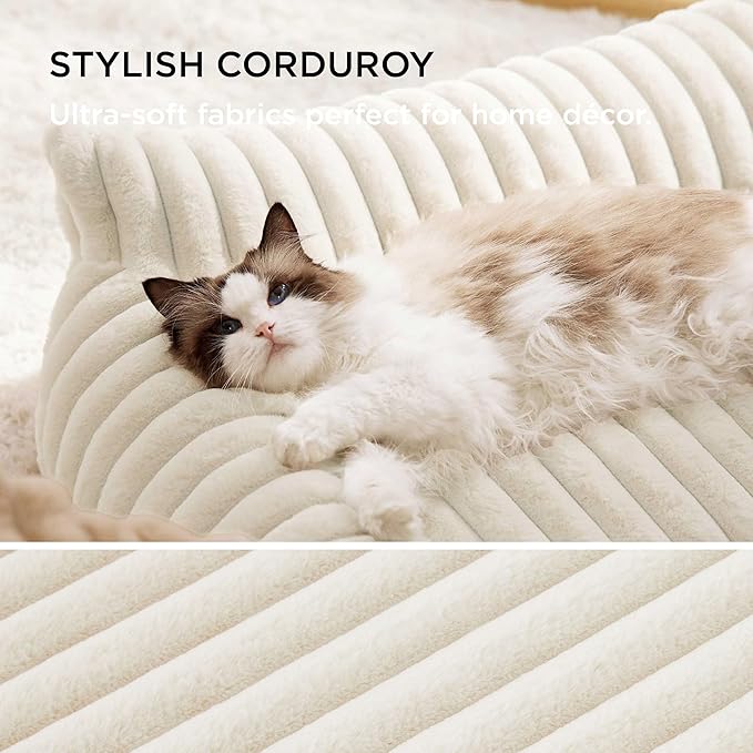 Bedsure Cute Cat Couch for Pets - Fluffy Small Dog Sofa with Premium Soft Corduroy Fleece, Pet Sofa with Removable Washable Cover, Supportive Dog Couch Bed for Small Medium Dogs, 30inch, Cream