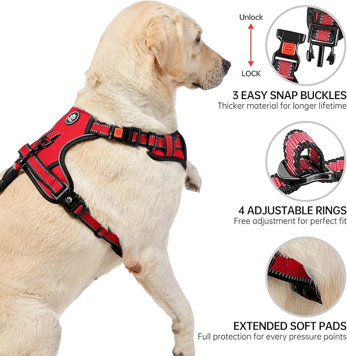 NESTROAD No Pull Dog Harness,Adjustable Oxford Dog Vest Harness with Leash,Reflective No-Choke Pet Harness with Easy Control Soft Handle for Large Dogs(X-Large,Red)