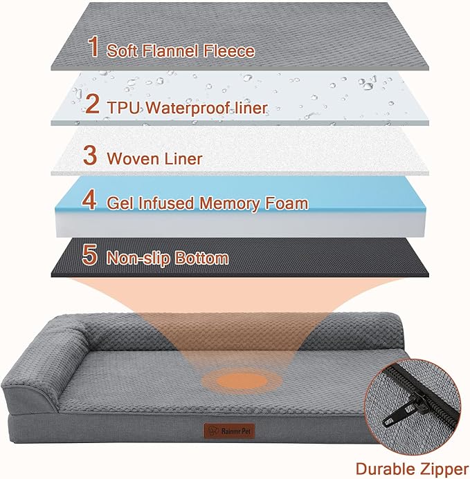 Orthopedic Dog Bed Medium Size Dog, 3 Inch Memory Foam Pet Bed for Small and Medium Dogs, Washable Removable Cover, Nonskid Bottom, Waterproof, 35x23 Inches, M Dark Grey
