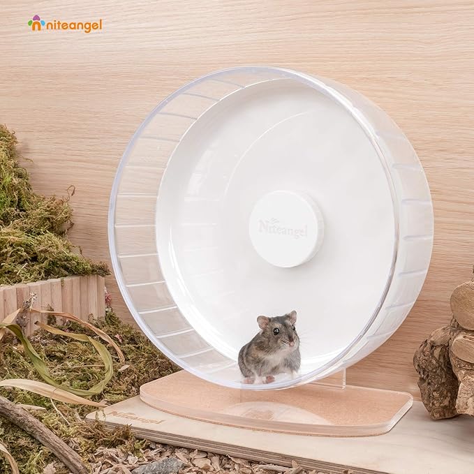 Niteangel Super-Silent Hamster Exercise Wheels: - Quiet Spinner Hamster Running Wheels with Adjustable Stand for Hamsters Gerbils Mice Or Other Small Animals (M, White)