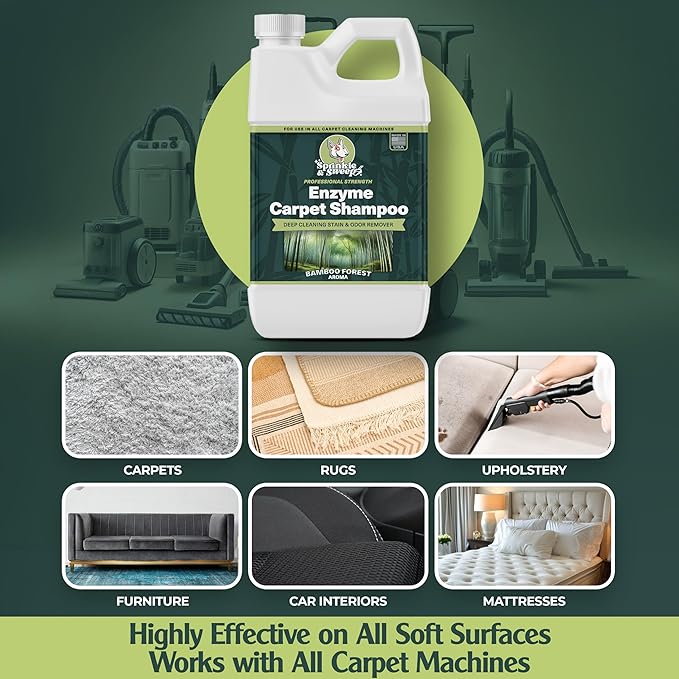 Sprinkle & Sweep Enzyme Carpet Shampoo (32oz) - Carpet Cleaner Solution to Eliminate Tough Stains & Neutralize Odors at the Source - Car, Furniture, Carpets & Rug Cleaner - Use with All Machines