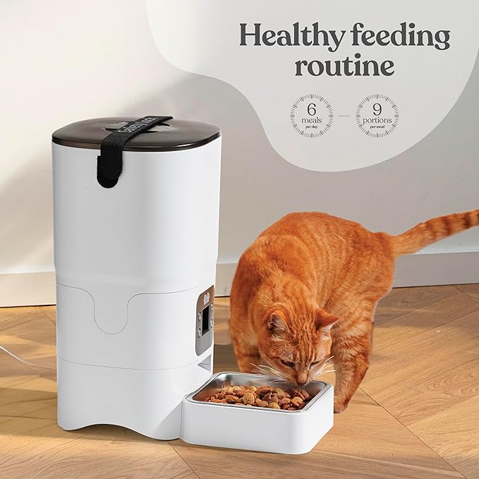 Smart Automatic Cat Feeder - 6-L Reliable Automatic Cat Food Dispenser with Display LCD Screen for Easy Set Up - (White)