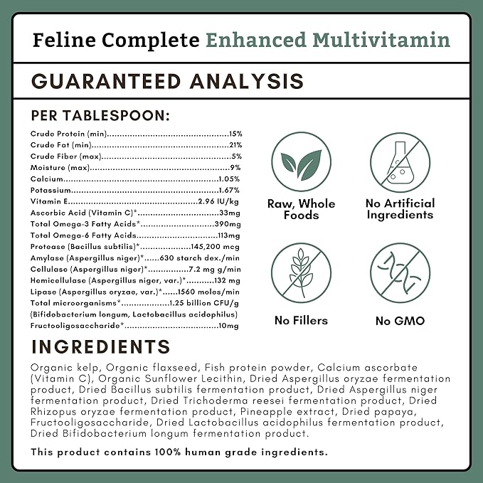 Wholistic Pet Organics Feline Complete - 8 Oz - Multivitamin & Probiotic Powder for Cats - Natural Cat Food & Digestive Support
