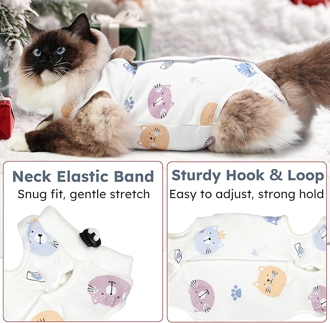 Cat Recovery Suit for Spay Abdominal Wounds, Breathable Cat Onesie for Cats After Surgery Female, Kitten Surgical Recovery Suit Female Cone of Shame Alternative for Cats Anti Licking