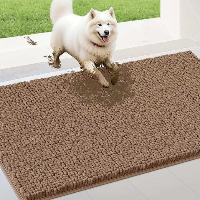 IM HOME Extra Large 60" x 36" Camel Dog Door Mats for Muddy Paws, Chenille Absorbent Dog Mat, Non Slip Heavy Mud Mat for Dogs, Soft Pet Bed Mat for Entryway, Mud Paws, Inside Floor