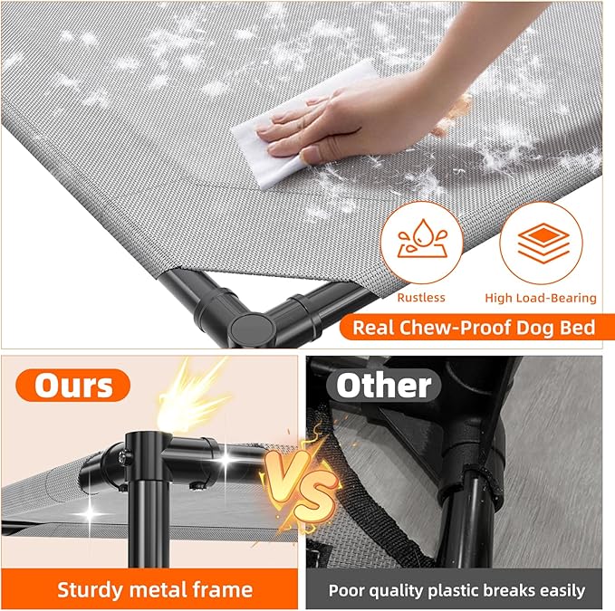 Simple Trending Raised Dog Bed for Large Dogs, Cooling Elevated Dog Bed, Breathable Pet Cot Bed, 42" x 31", Grey
