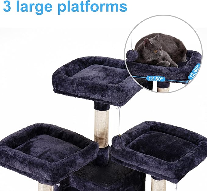 Hey-brother Cat Tree, 71 inches XL Large Cat Tower for Indoor Cats, Multi-Level Cat House with 3 Padded Perches, Big Scratcher, Cozy Basket, 2 Cat Condos and Scratching Posts, Smoky Gray MPJ034G