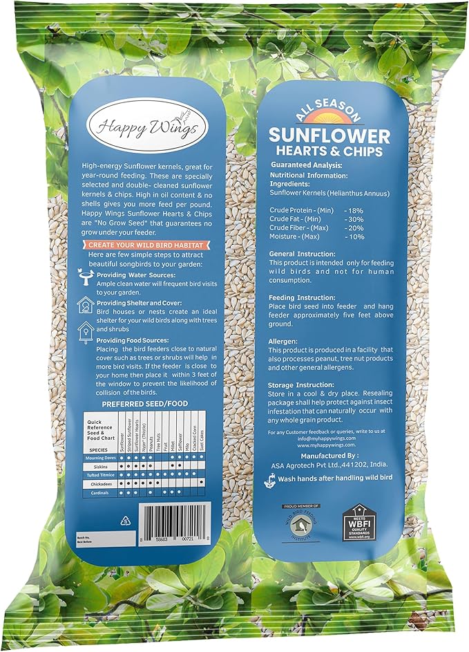 Sunflower Hearts & Chips - Sunflower Kernels and Chips Bird Food - 5 Lb No Mess, No Waste I No Grow Seed | Bird Seed for Wild Birds