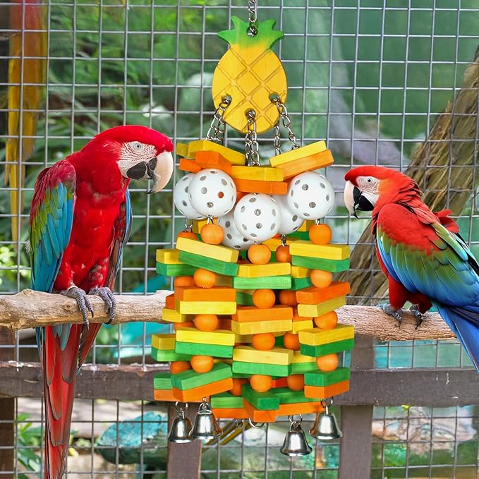 Parrot Toys 18 inches Bird Shredding Toys for Medium Large Parrots, Cockatiels, Macaw, African, Conure Bird Toy Natural Poplar Wood Material