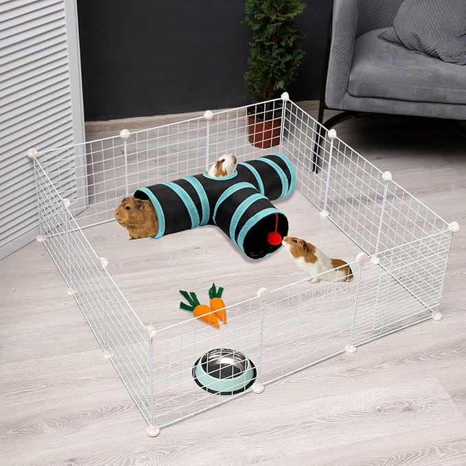 Rypet Guinea Pig Tunnel, 3 Way Collapsible Rabbit Tunnel, Small Pet Tunnels and Tubes with Interactive Ball for Rabbit Ferret Hamster Chinchilla Hedgehog Hiding and Resting