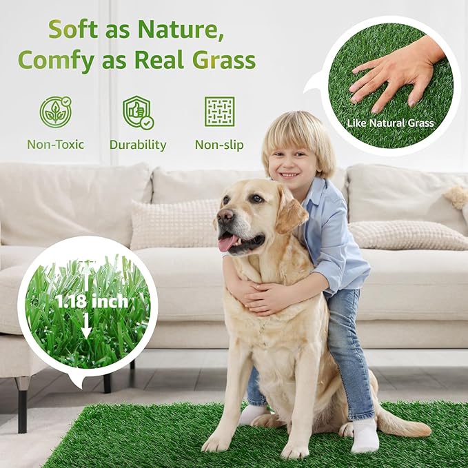 LOOBANI Dog Grass Pee Pads, Artificial Dog Grass Pads for Potty Tray, Fake Grass for Dogs to Pee On, Outdoor Indoor Pee Grass for Dog Potty (18.1*28.1 inch)