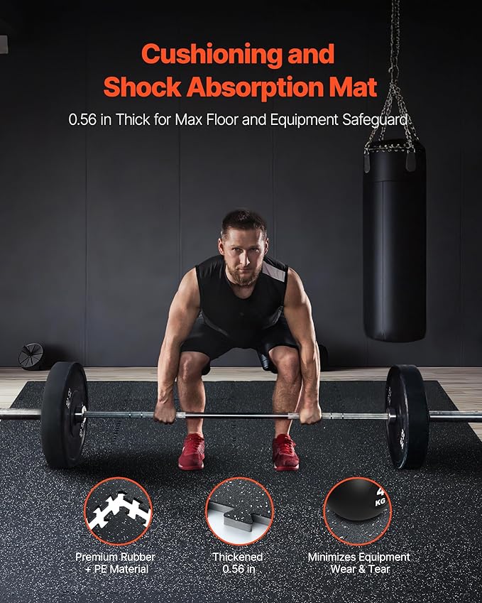 VEVOR 0.56 Inch Thick Gym Floor Mats, 25 Tiles Rubber Top with EVA Foam, 25" x 25" Gym Flooring Workout Mat with 100sq.ft Coverage, Interlocking Puzzle Mats for Home, Garage, Black & White