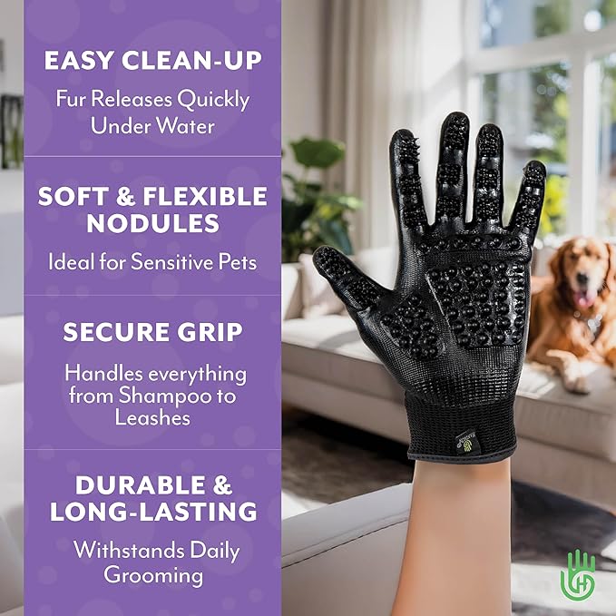 H HANDSON Pet Grooming Gloves - Patented #1 Ranked, Award Winning Shedding, Bathing, & Hair Remover Gloves - Gentle Brush for Cats, Dogs, and Horses (Grey, Large)