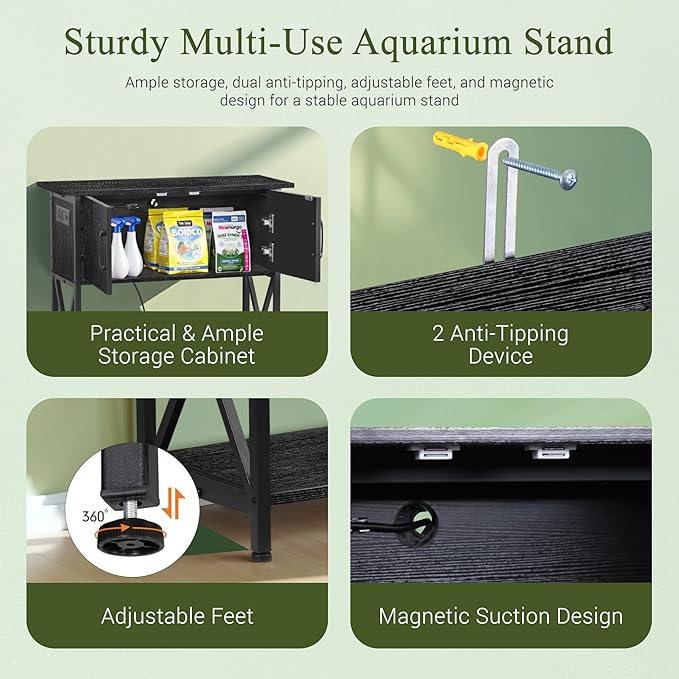 ZENY 20-29 Gallon Fish Tank Stand with Cabinet for Fish Tank Accessories Storage, Metal Double Aquarium Stand, 30.71''L x 12.6''W Tabletop, 330LBS Capacity
